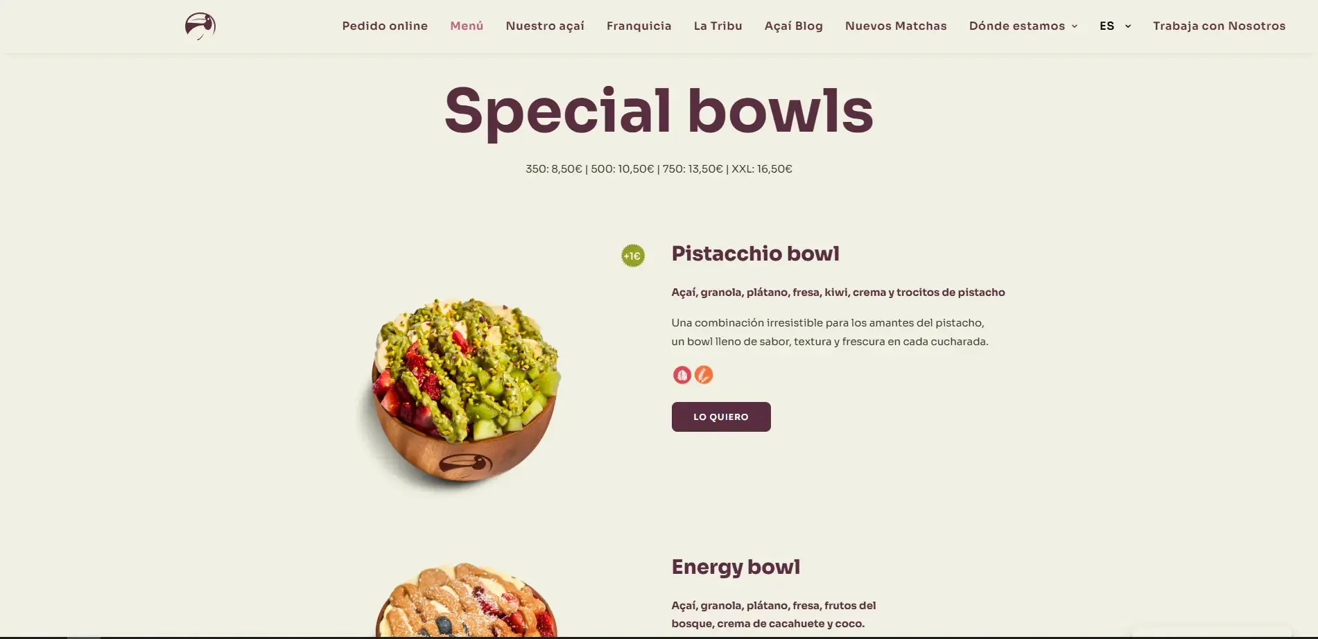 Web multiidioma de la cadena de restaurantes Amazonia Açaí